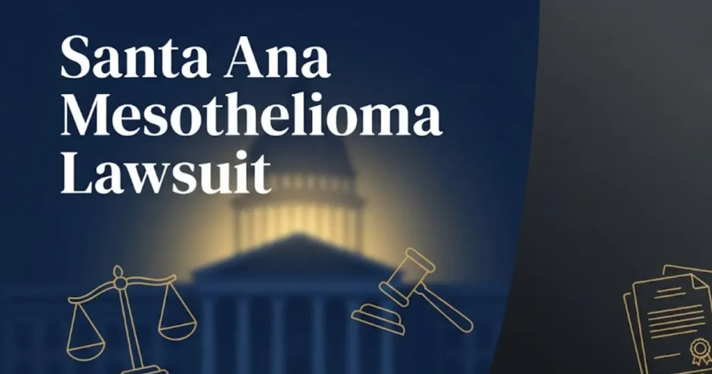 Santa Ana mesothelioma lawsuit 2026 guide hero banner with courthouse and legal symbols