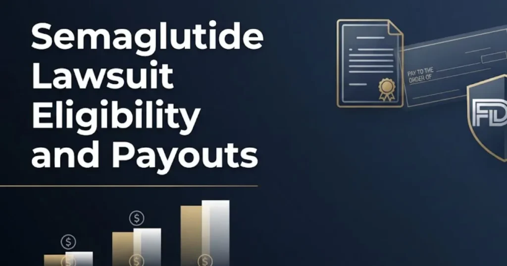 Semaglutide compounding lawsuit eligibility and payout estimates infographic with legal document icons