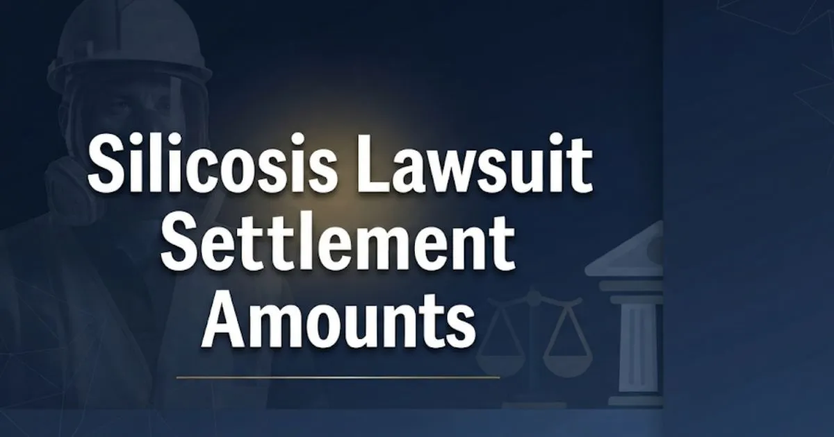 Silicosis lawsuit settlement amounts 2026 guide with legal imagery and worker silhouette
