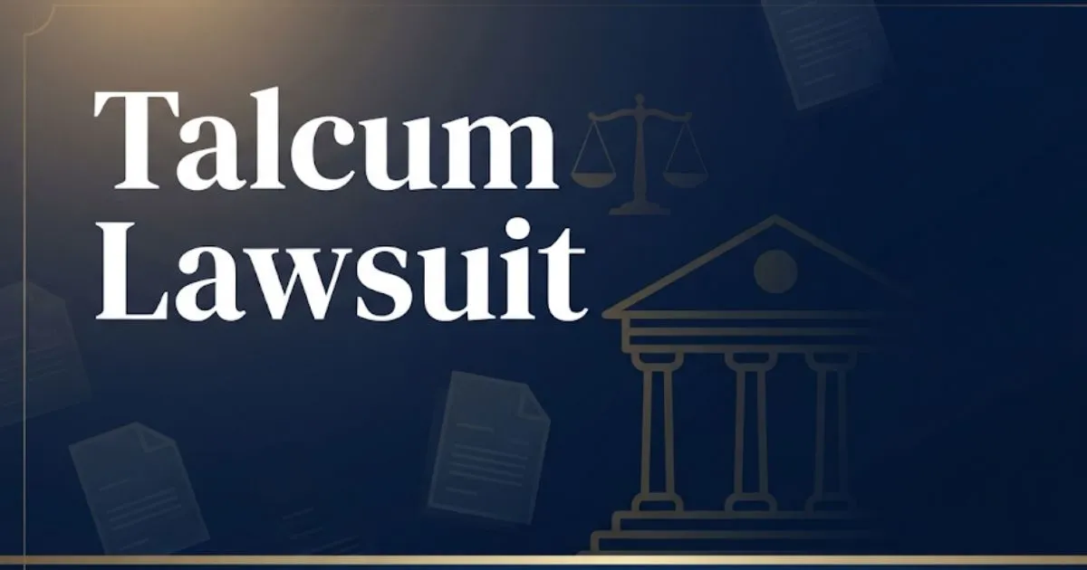 Talcum lawsuit 2026 hero banner with courthouse and legal symbols