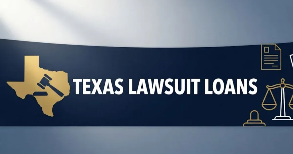 Texas lawsuit loans 2026 guide hero banner with gavel and Texas outline