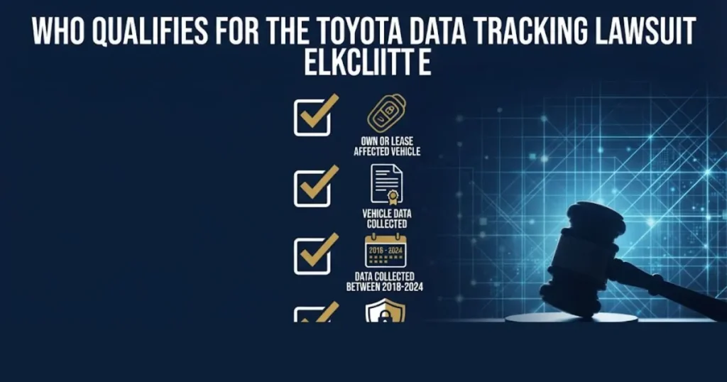 Toyota data tracking lawsuit eligibility checklist infographic with legal theme