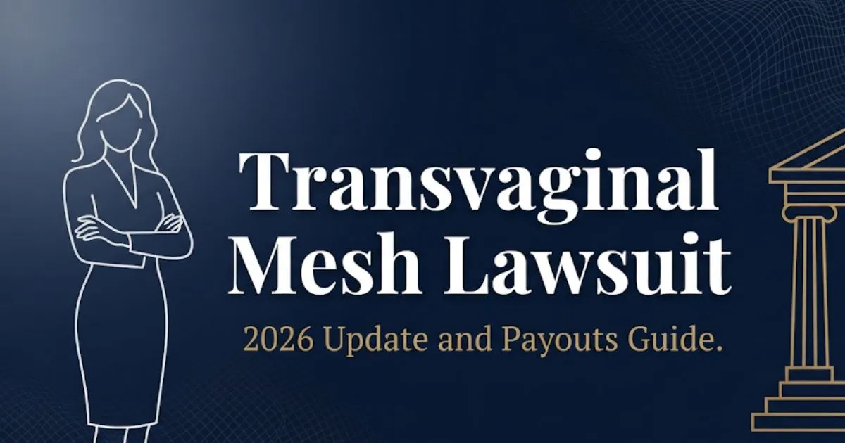 Transvaginal mesh lawsuit 2026 update hero banner with courthouse silhouette and legal design elements