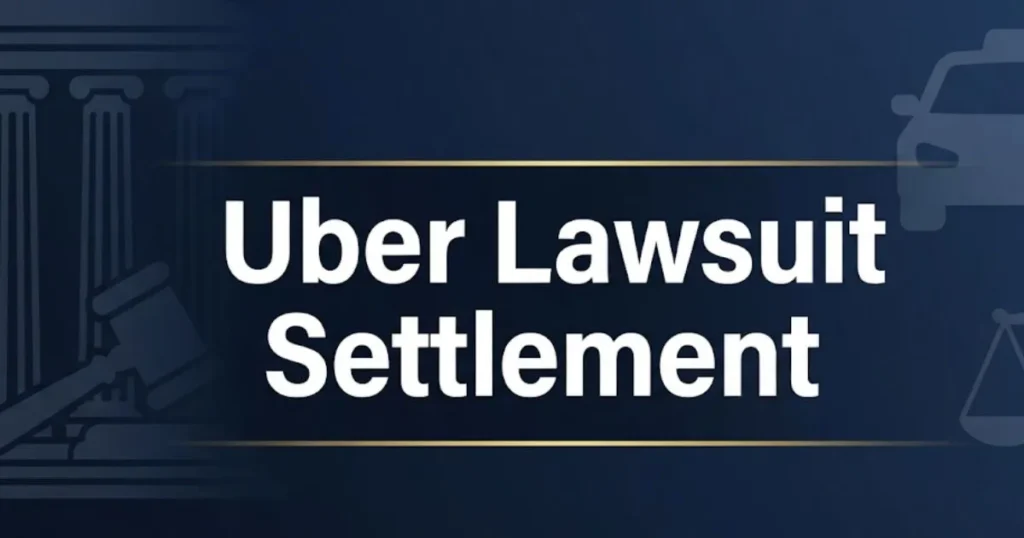 Uber lawsuit settlement 2026 legal guide banner with gavel and scales of justice icons MAIN KEYWORD {{uber lawsuit settlement}} CLUSTER KEYWORDS {{paste cluster keywords, separated by or one