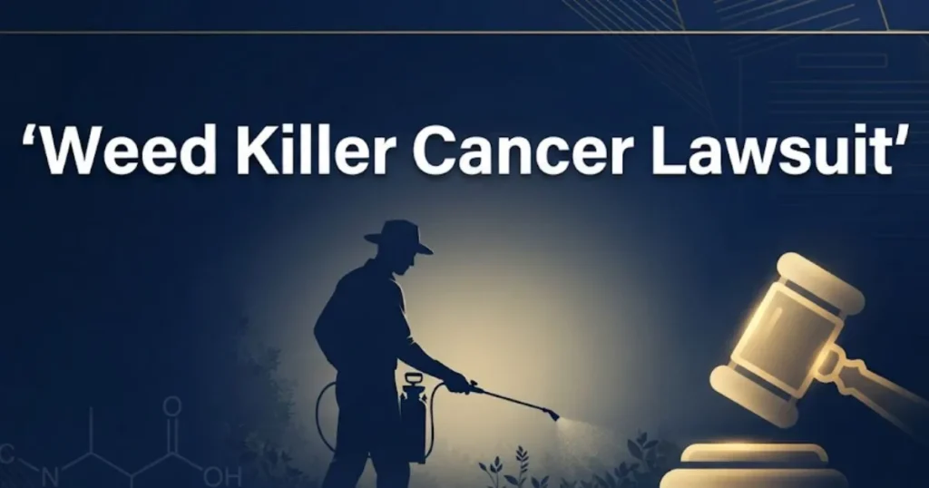 Weed killer cancer lawsuit 2026 guide with legal and herbicide imagery