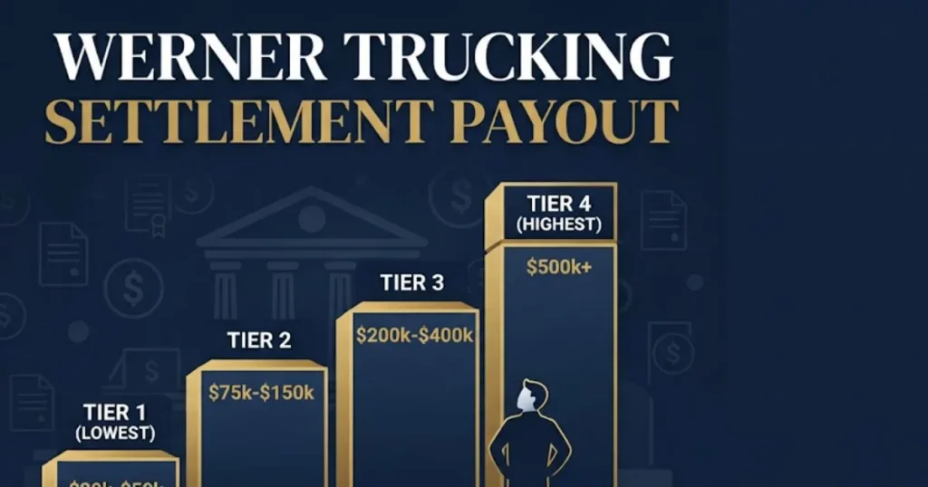 Werner trucking settlement payout chart graphic with tiered compensation breakdown
