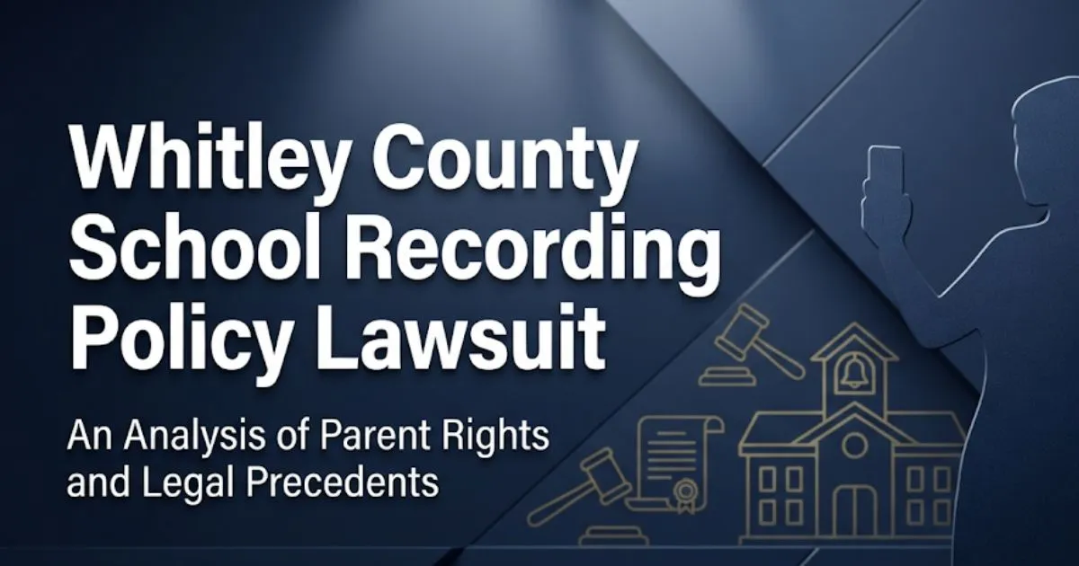 Whitley County school recording policy lawsuit 2026 blog banner with legal icons and parent silhouette on navy background