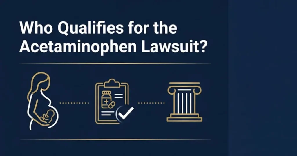 Who qualifies for the acetaminophen lawsuit infographic with eligibility icons