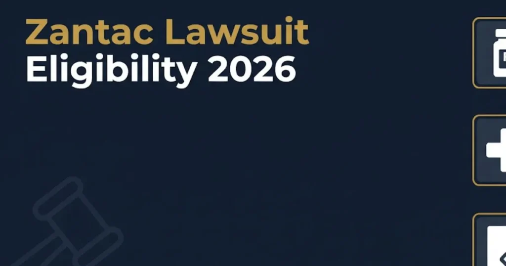 Zantac lawsuit eligibility 2026 infographic with medical and legal icons
