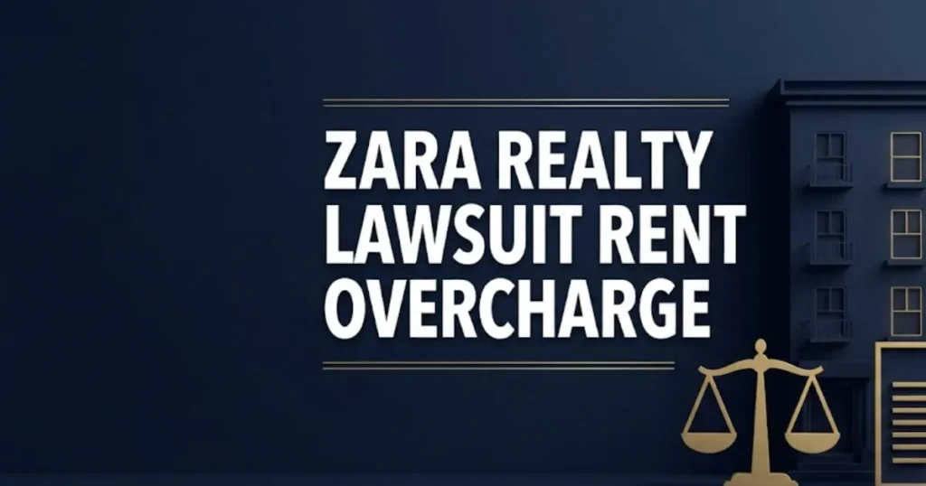 Zara Realty lawsuit rent overcharge 2026 legal case banner with apartment building silhouette and legal scale icons