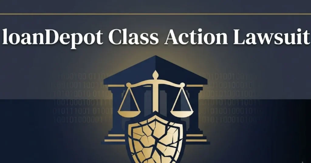 loanDepot class action lawsuit 2026 update banner with legal symbols and data breach imagery