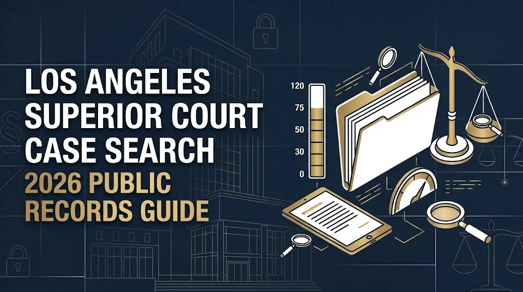 los angeles superior court case search legal records banner with courthouse facade and digital search graphics