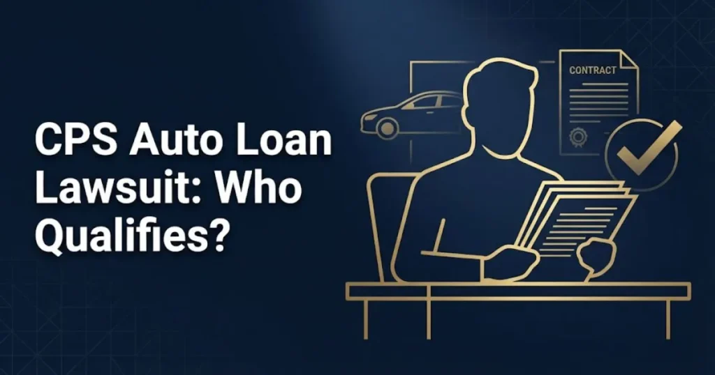 CPS auto loan lawsuit eligibility infographic with consumer portfolio services lawsuit details