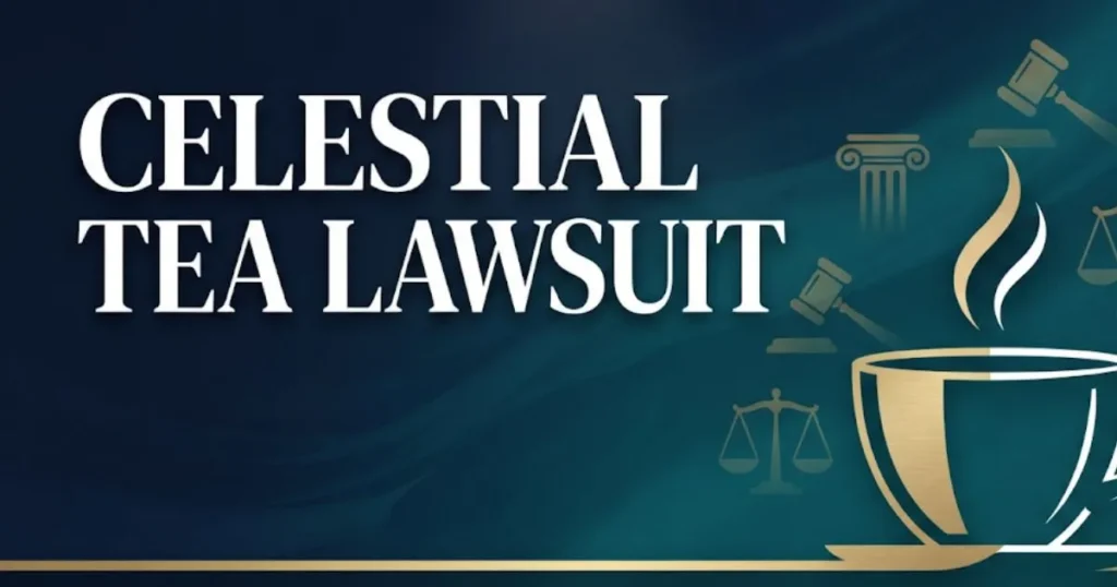 Celestial tea lawsuit 2026 hero banner with legal icons and tea cup silhouette