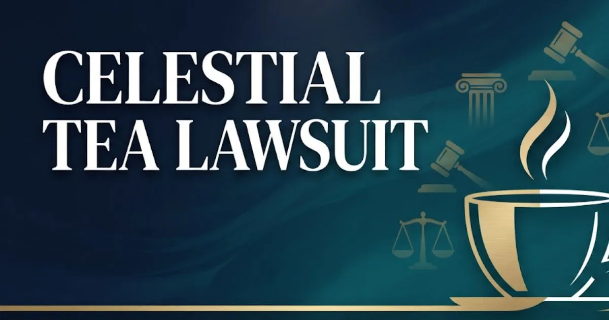 Celestial tea lawsuit 2026 hero banner with legal icons and tea cup silhouette