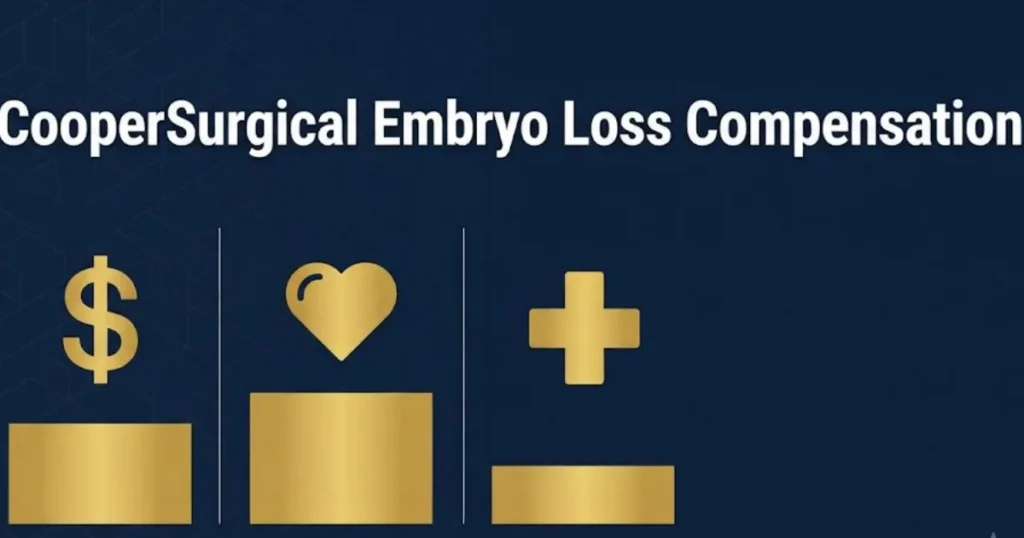CooperSurgical embryo loss compensation breakdown infographic with damage categories