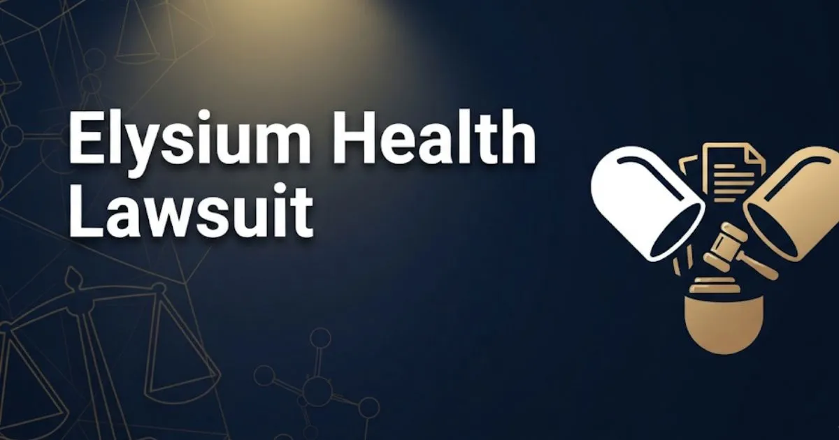 Elysium Health lawsuit 2026 hero banner with legal scales and supplement imagery