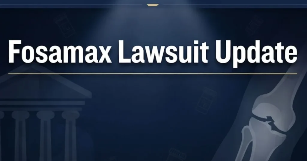 Fosamax lawsuit update 2026 hero banner with courthouse and bone fracture imagery