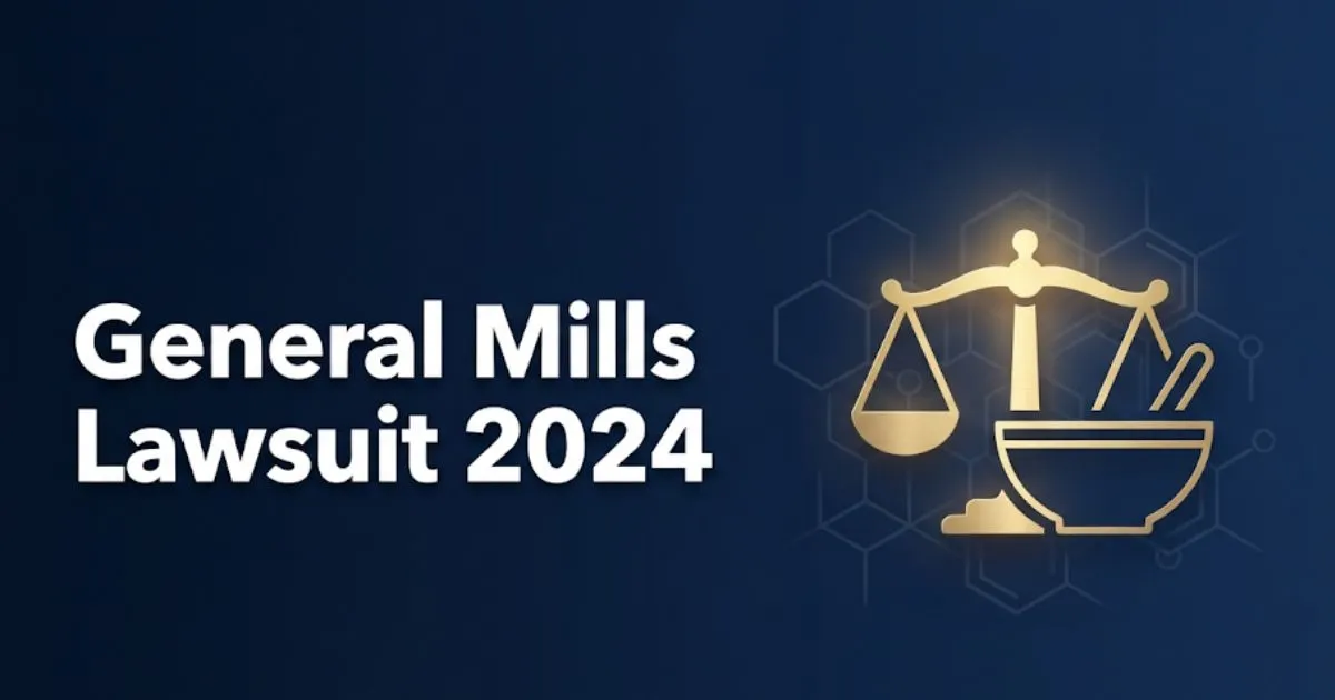 General mills lawsuit 2024 hero banner with legal scale and cereal bowl on navy background