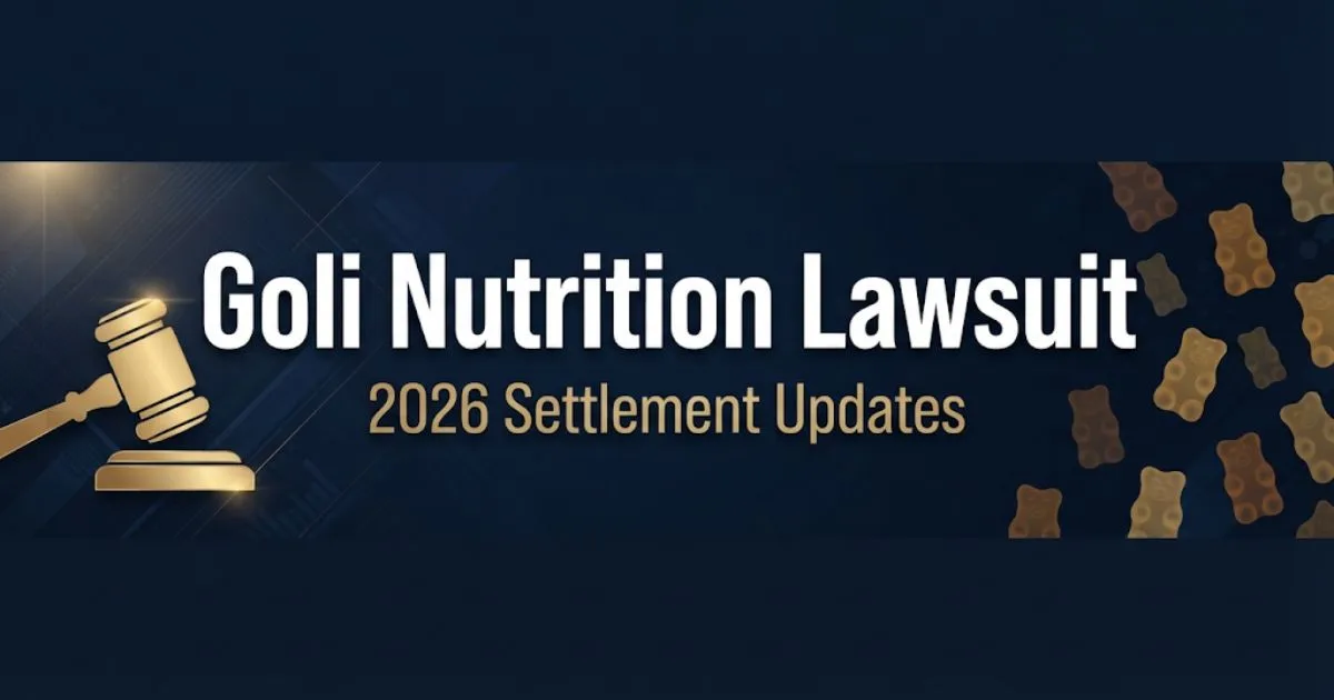 Goli Nutrition Lawsuit 2026 hero banner with gavel and gummy icons on navy background