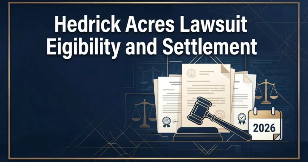 Hedrick Acres encampment lawsuit eligibility and settlement timeline graphic for 2026