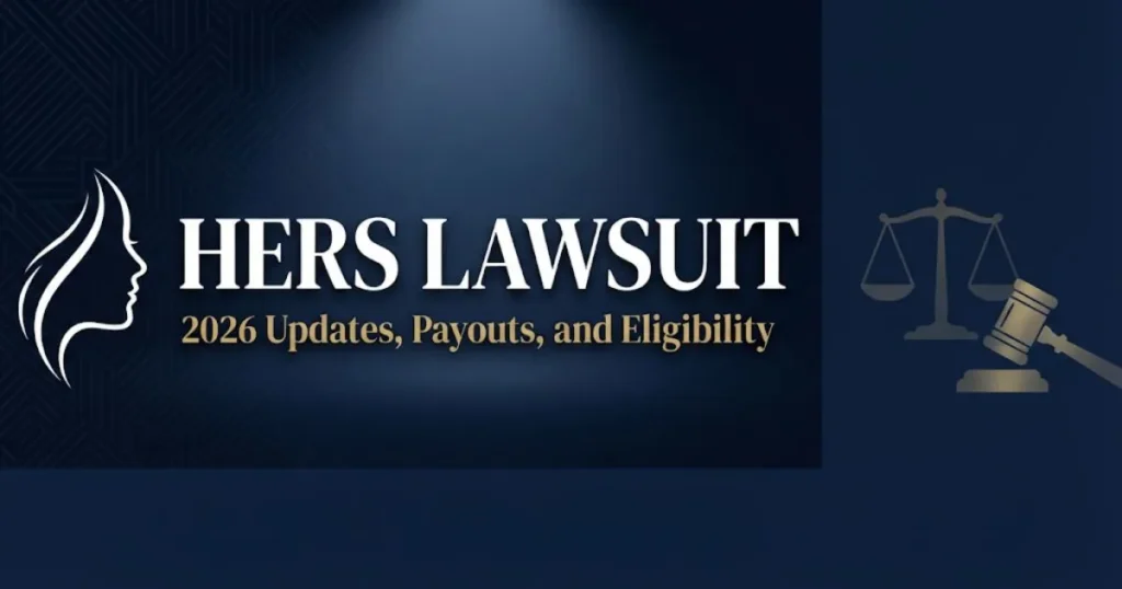 Hers lawsuit 2026 hero banner with legal symbols and case update headline