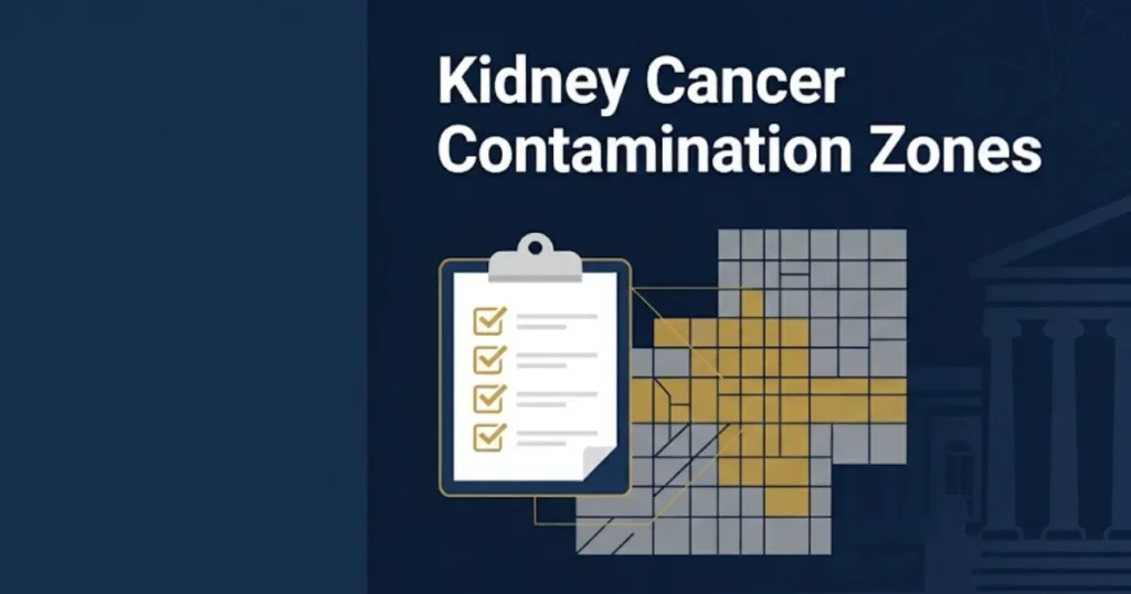 Kidney cancer contamination zones by zip code eligibility graphic for 2026 lawsuit filings