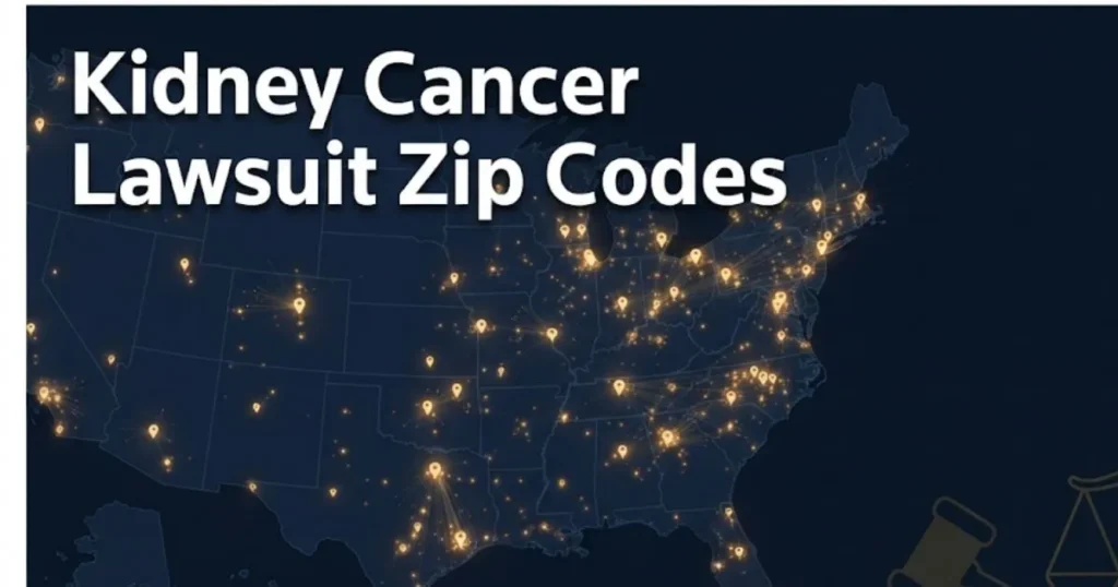 Kidney cancer lawsuit zip codes map showing contamination zones across the United States for 2026