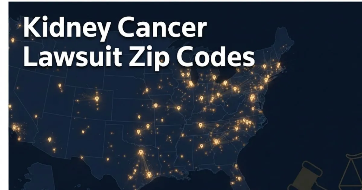 Kidney cancer lawsuit zip codes map showing contamination zones across the United States for 2026