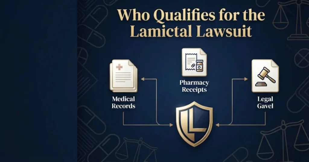 Lamictal memory loss lawsuit eligibility infographic with legal and medical icons