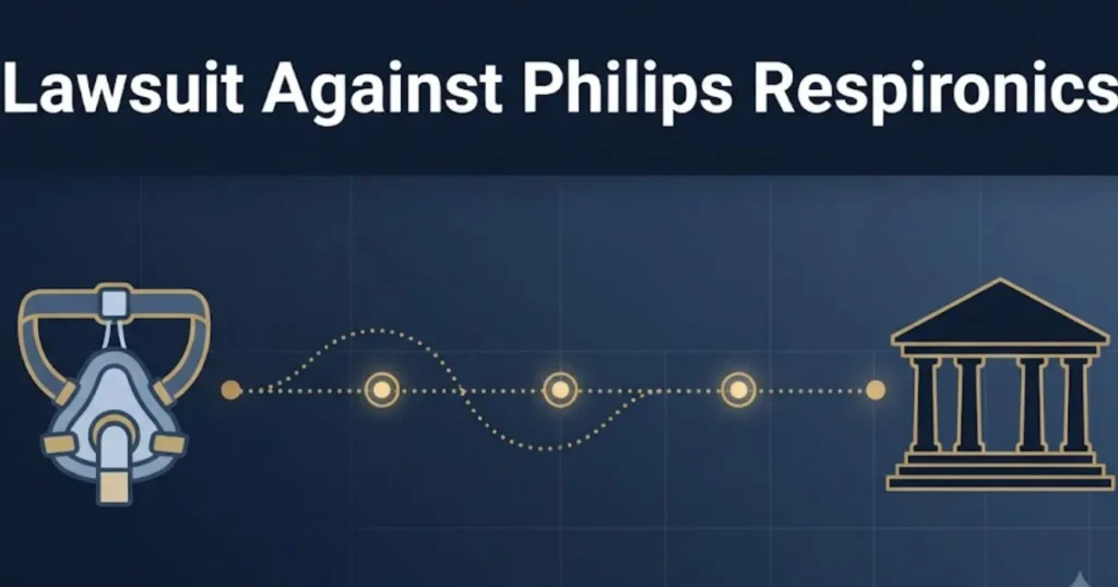 Lawsuit against Philips Respironics infographic showing legal process timeline
