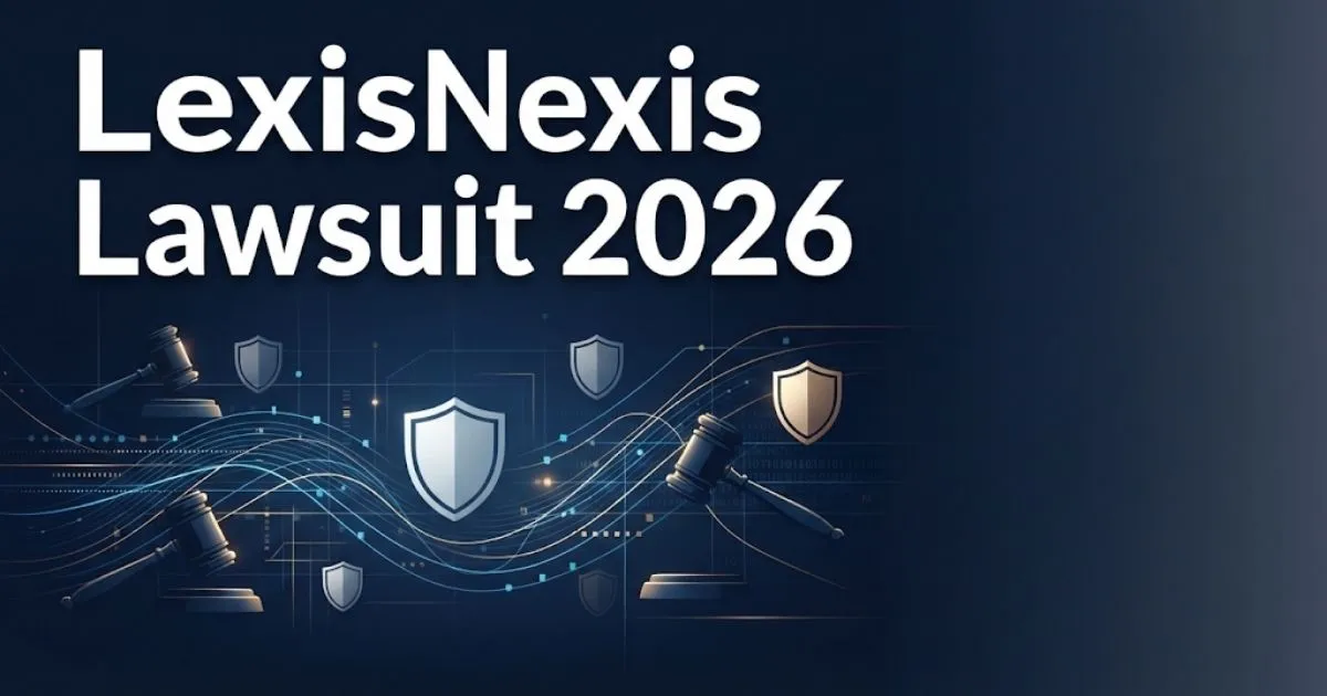 LexisNexis lawsuit 2026 hero banner with legal data privacy theme and navy gold design