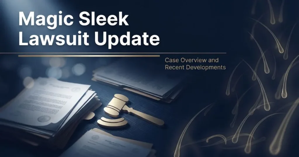 Magic sleek lawsuit update banner with legal documents and gavel icon on navy background