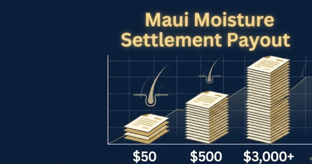 Maui moisture settlement payout tiers infographic showing estimated claim amounts for the lawsuit