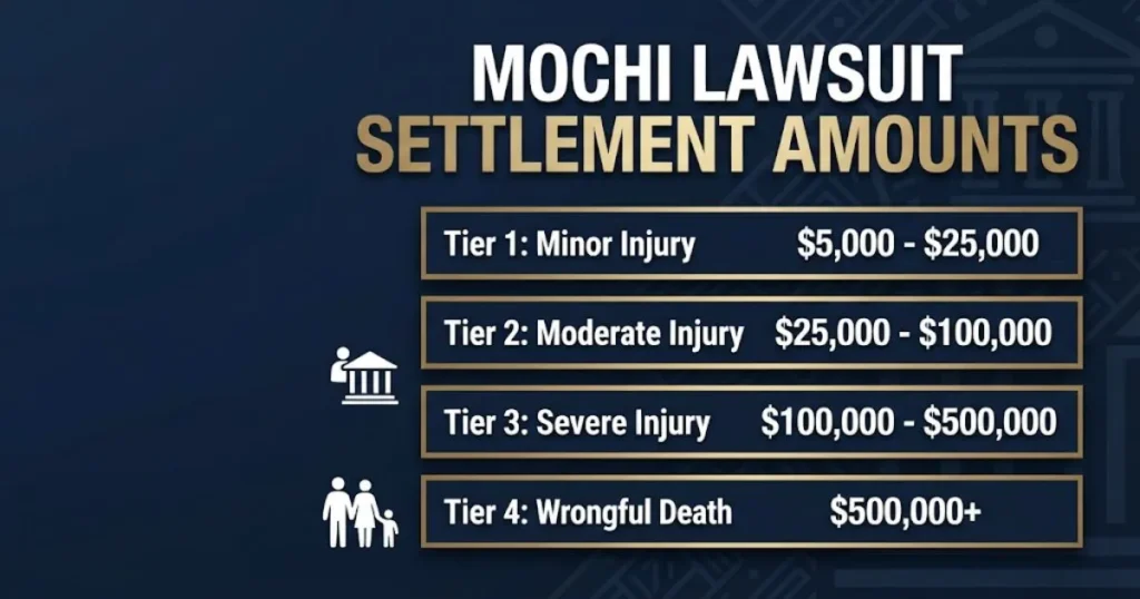 Mochi lawsuit settlement amounts chart showing payout ranges by injury type for 2026
