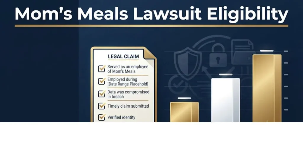 Mom's Meals lawsuit eligibility chart showing settlement payout tiers and claim requirements