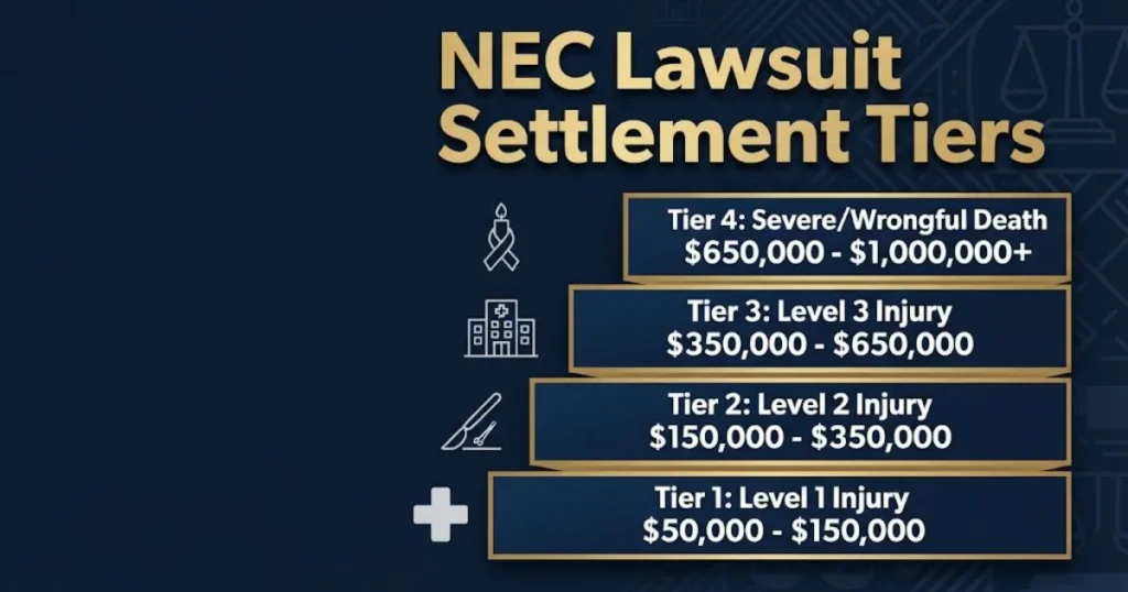 NEC lawsuit settlement tiers chart related to Similac NeoSure lawsuit payouts