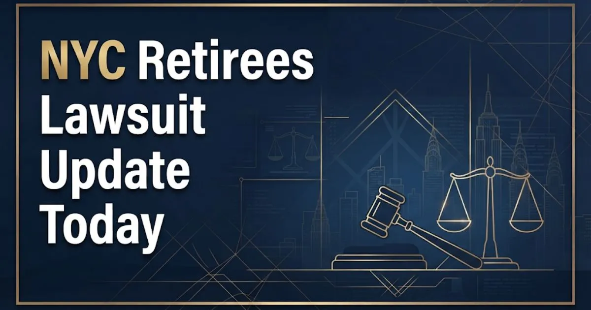 NYC retirees lawsuit update today hero banner with gavel and NYC skyline in navy and gold