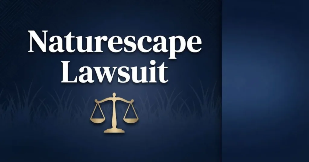 Naturescape lawsuit 2026 hero banner with legal scales and lawn care imagery