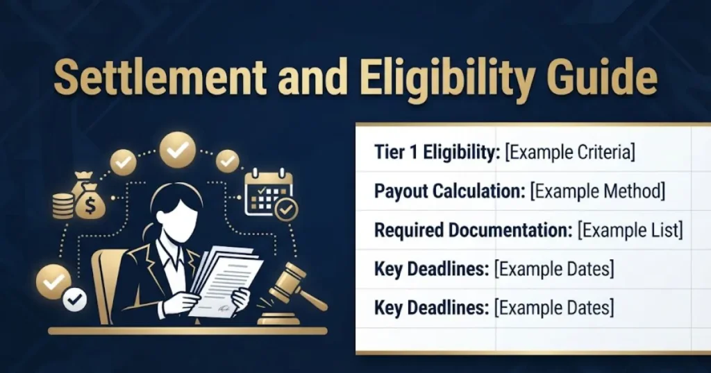 Pacific office automation lawsuit settlement eligibility guide with legal document icons