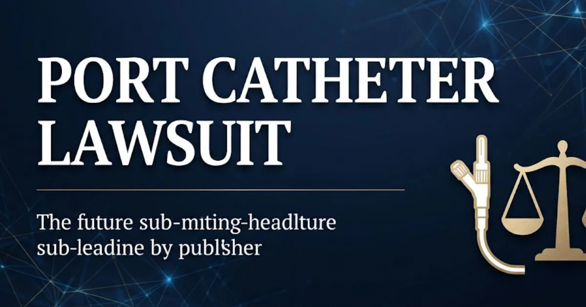 Port catheter lawsuit 2026 hero banner with legal scales and medical device illustration