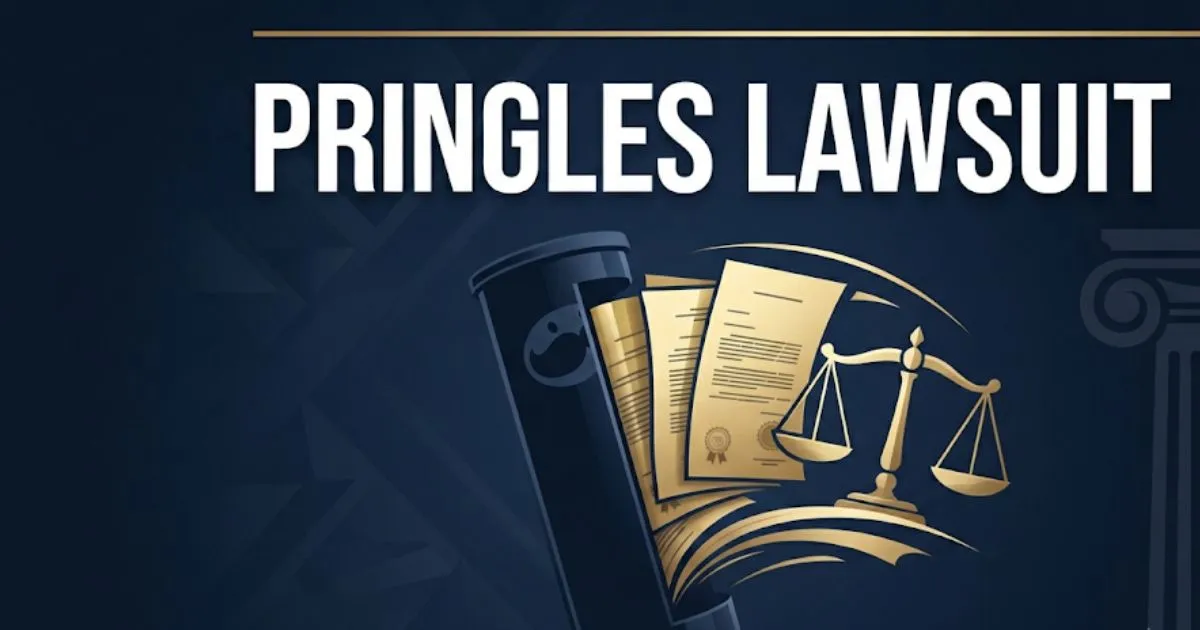 Pringles lawsuit 2026 hero banner with legal scales and chip can silhouette