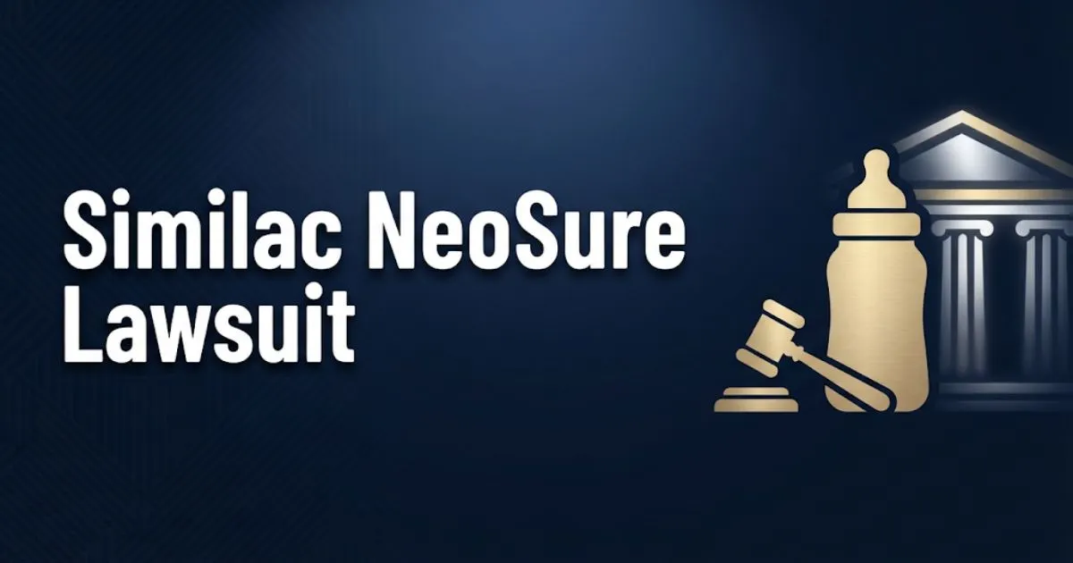 Similac NeoSure lawsuit 2026 hero banner with legal symbols and formula bottle