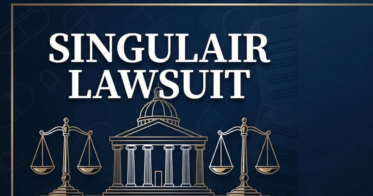 Singulair lawsuit 2026 hero banner with courthouse, scales of justice, and legal theme