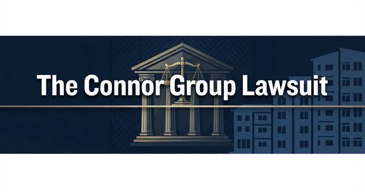 The Connor Group lawsuit 2026 hero banner with courthouse and apartment building legal graphic