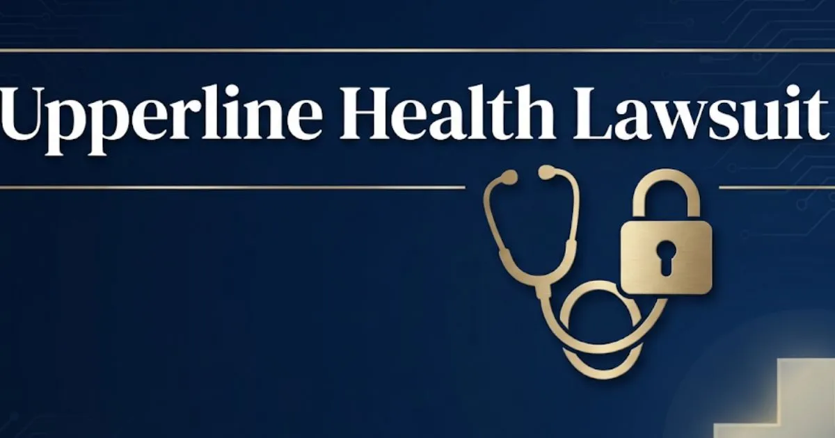 Upperline health lawsuit 2026 hero banner with legal and healthcare data breach theme