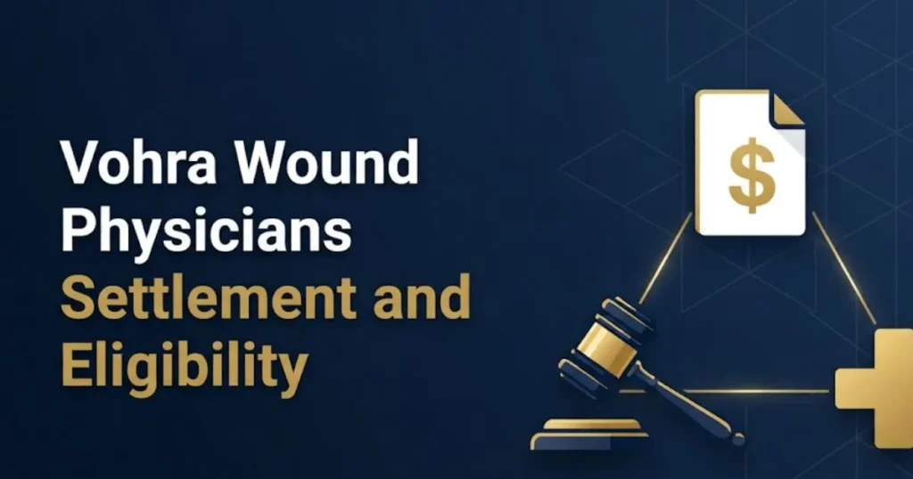Vohra Wound Physicians settlement and eligibility infographic with legal symbols