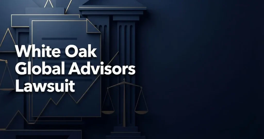 White Oak Global Advisors Lawsuit hero banner with navy blue legal theme and gold accents