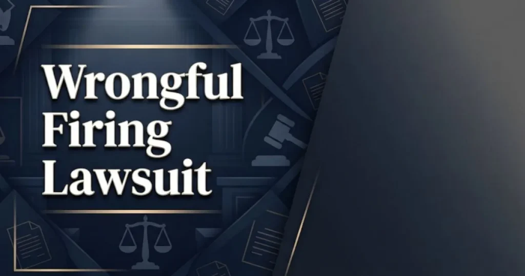 Wrongful firing lawsuit 2026 legal guide hero banner with courthouse design