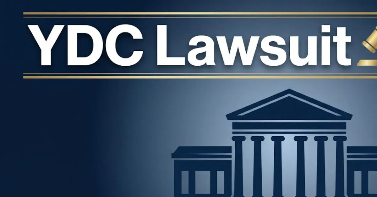 YDC lawsuit 2026 hero banner with courthouse silhouette and legal themed design elements